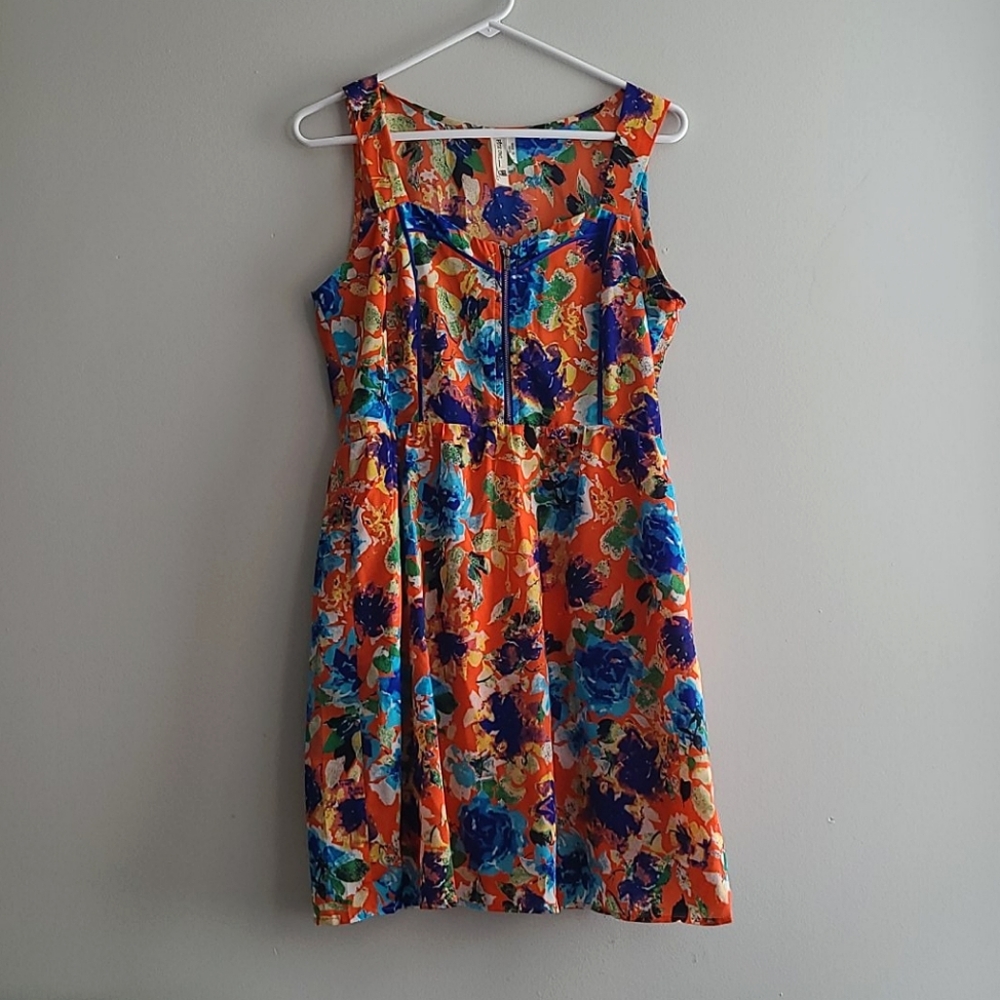 Pink Owl Floral Tank Dress Zipper Up Size Medium